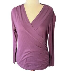 Lilla P Plum V-Neck Long Sleeve Faux Wrap Top - XL